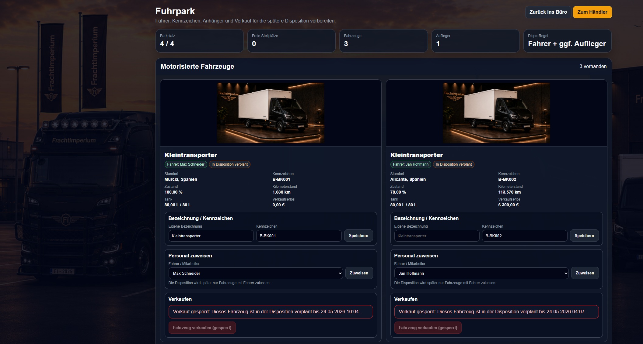 Fuhrpark Screenshot von FrachtImperium
